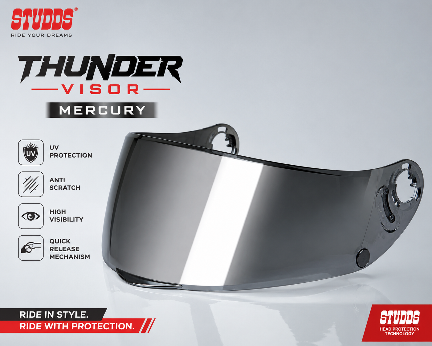 Studds Thunder Visor - Mercury