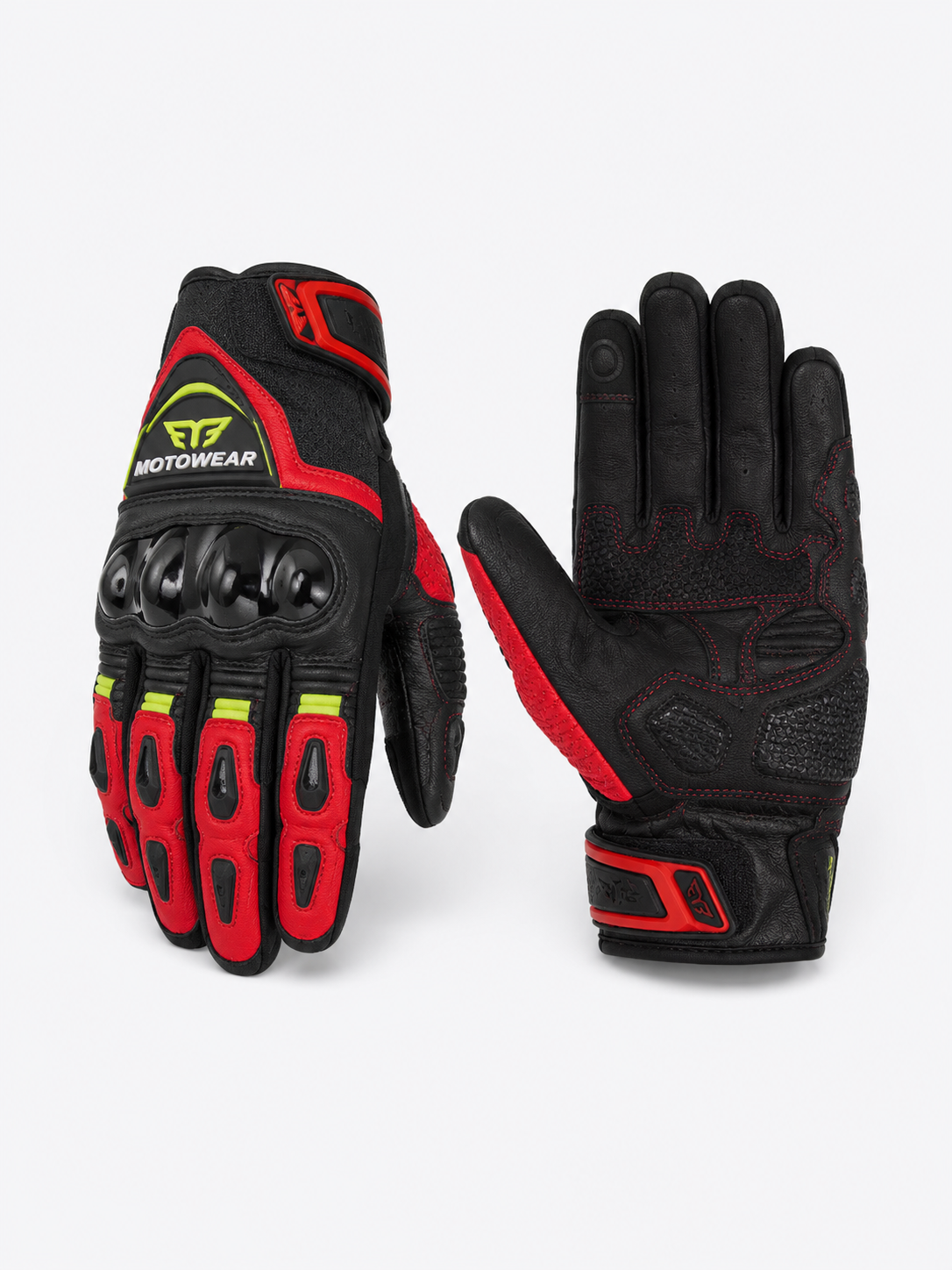 Motowear Street Gloves Type 2 - Red/Neon - M