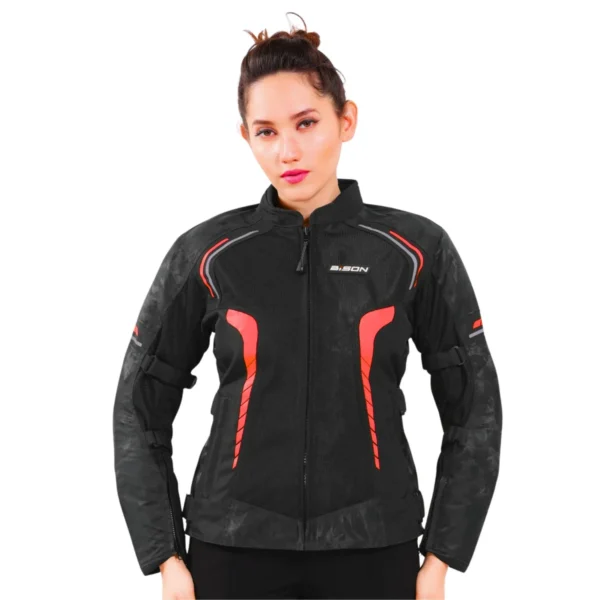 PHOENIX WOMEN'S RIDING JACKET- HI-VIZ RED - Bison Progear